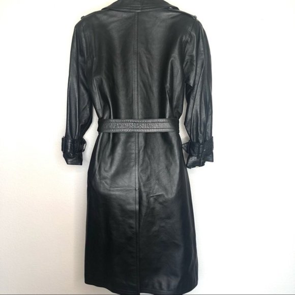 SOLD Vtg Saint Laurent Lambskin Leather Belted Black Trench Coat Sz 38 I. Magnin - Picture 3 of 14